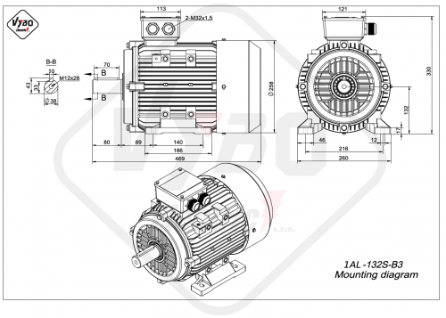 rozmerový výkres elektromotor 1AL 132S B3