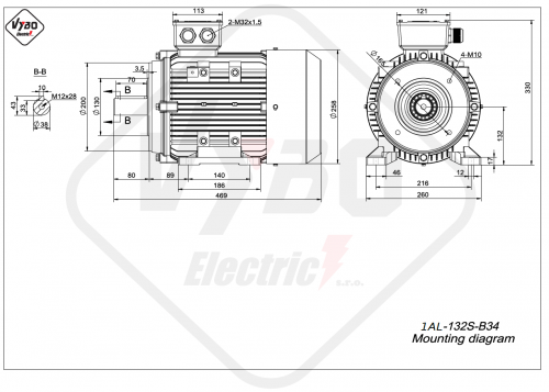 rozmerový výkres elektromotor 1AL 132S B34