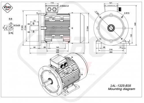 rozmerový výkres elektromotor 1AL 132S B35