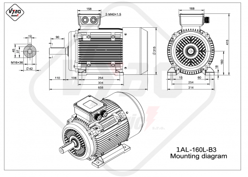 rozmerový výkres elektromotor 1AL 160L B3