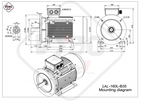 rozmerový výkres elektromotor 1AL 160L B35