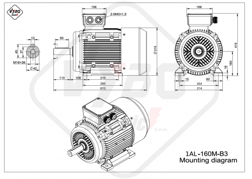 rozmerový výkres elektromotor 1AL 160M B3