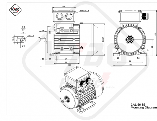 rozmerový výkres elektromotor 1AL-56-B3