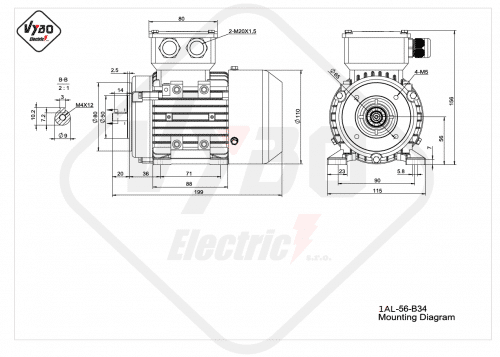 rozmerový výkres elektromotor 1AL-56-B34