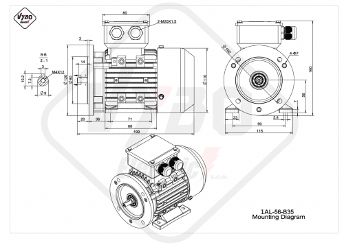 rozmerový výkres elektromotor 1AL-56-B35