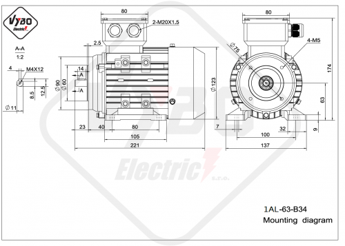 rozmerový výkres elektromotor 1AL 63 B34