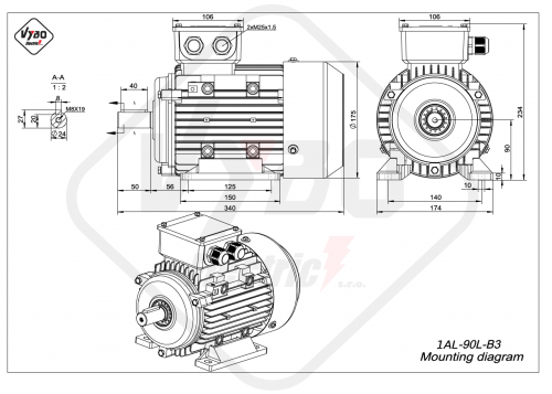 rozmerový výkres elektromotor 1AL 90L B3