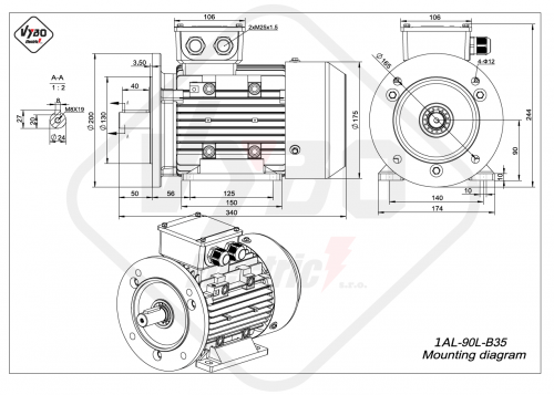 rozmerový výkres elektromotor 1AL 90L B35