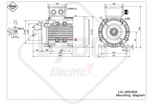 rozmerový výkres elektromotor 1AL 90S B34