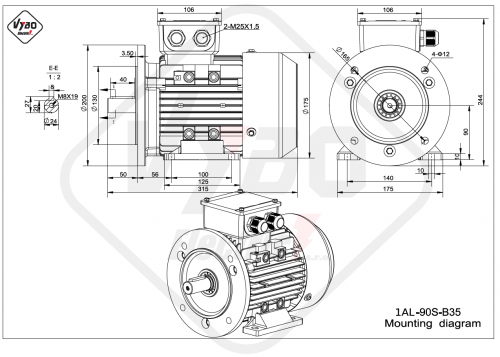 rozmerový výkres elektromotor 1AL 90S B35