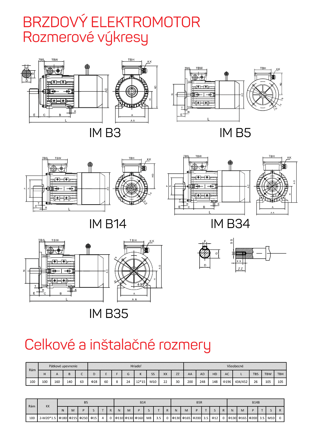 brzdový elektromotor výkresy a rozmery veľkosť rámu 100L1