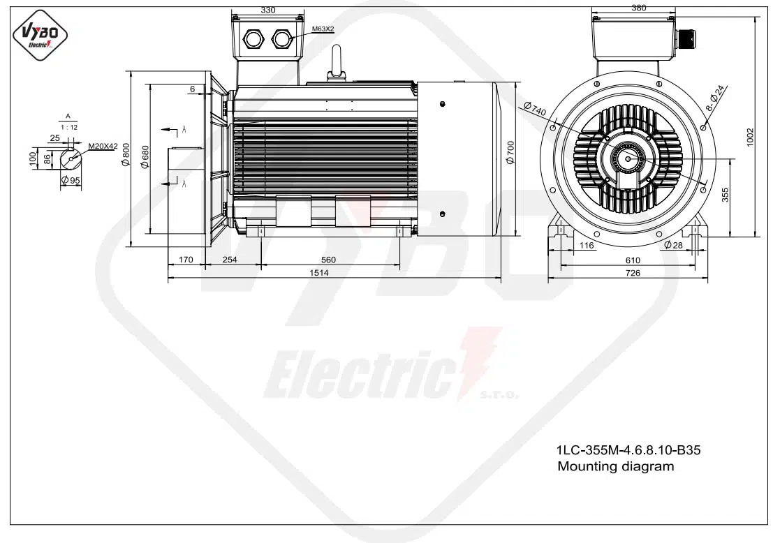 rozmerový výkres elektromotor 200kW 1LC355L-8 B35