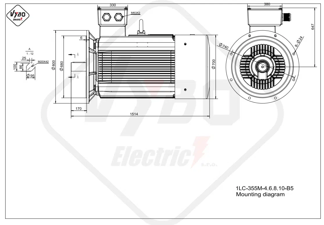 rozmerový výkres elektromotor 200kW 1LC355L-8 B5