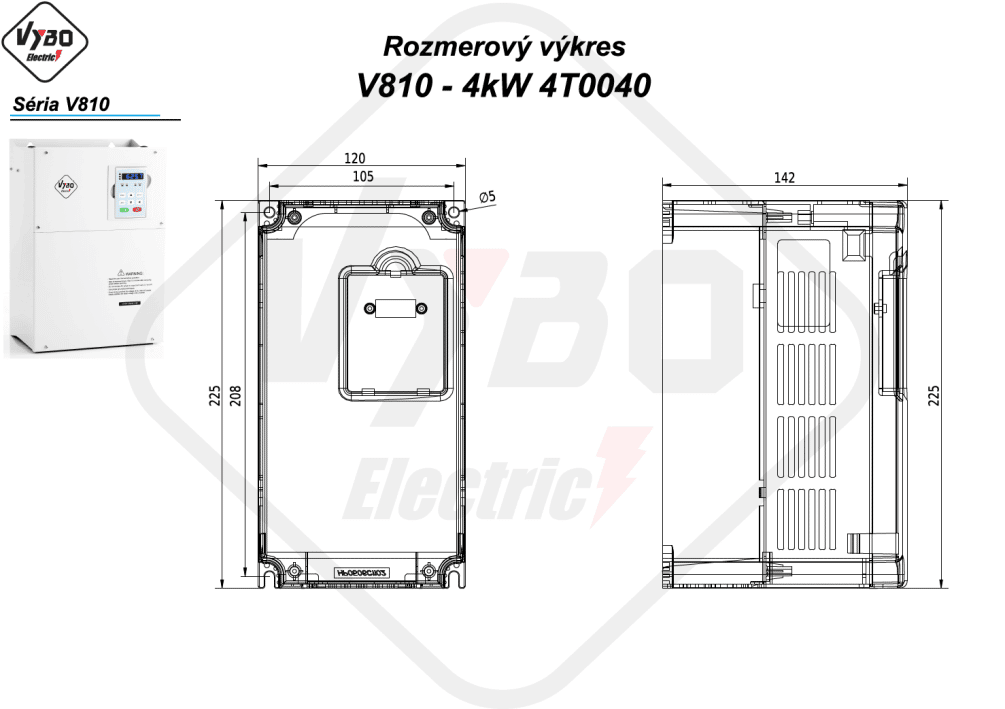 rozmerový výkres frekvenčný menič V810-4T0040